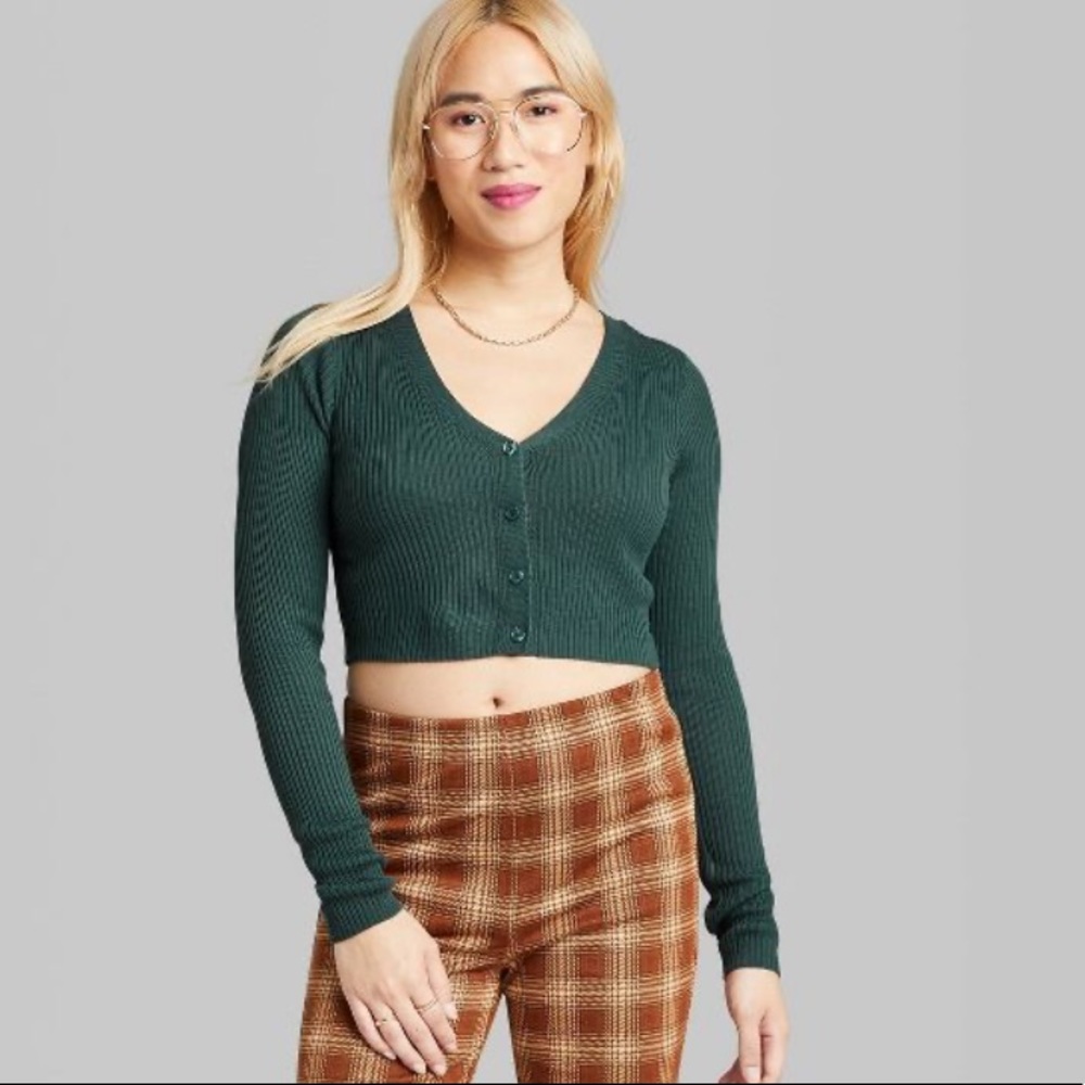 Green Wildfable Cropped Cardigan
